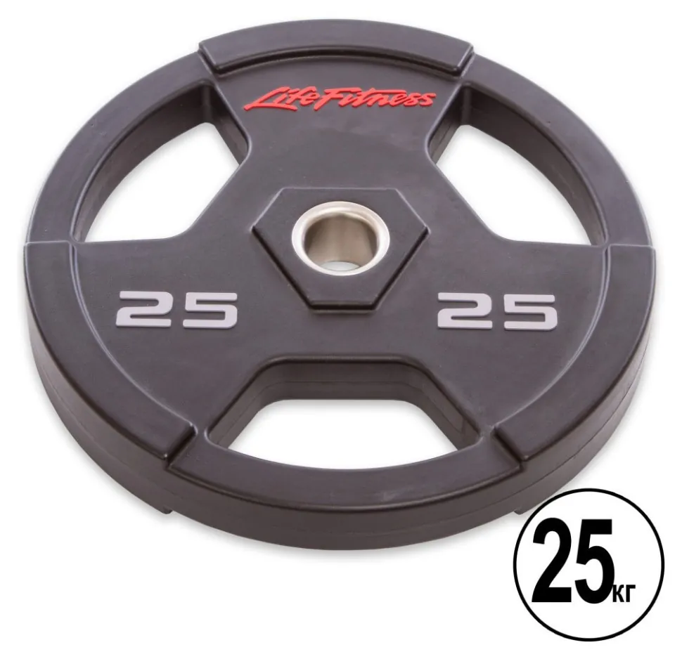 Млинці (диски) поліуретанові з хватом та металевою втулкою d-51мм LIFE FITNESS SC-80154-25 25кг (чорний) (RNS_SC-80154-25)