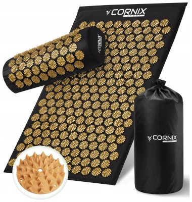 Килимок акупунктурний з валиком Cornix Classic Mat Аплікатор Кузнєцова XR-0494 Black/Gold