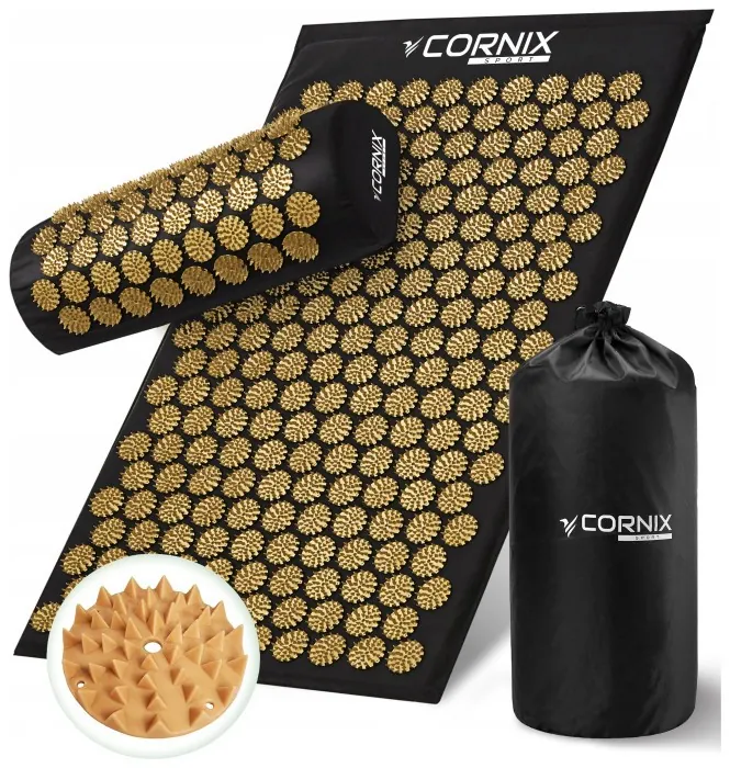 Килимок акупунктурний з валиком Cornix Classic Mat Аплікатор Кузнєцова XR-0494 Black/Gold