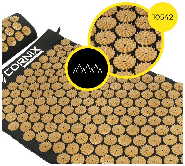 Килимок акупунктурний з валиком Cornix Classic Mat Аплікатор Кузнєцова XR-0494 Black/Gold