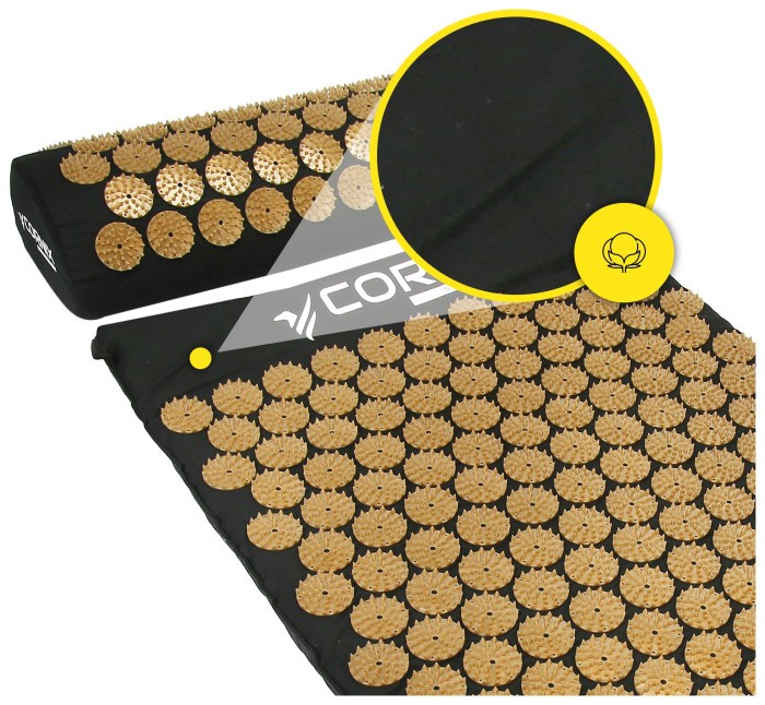 Килимок акупунктурний з валиком Cornix Classic Mat Аплікатор Кузнєцова XR-0494 Black/Gold