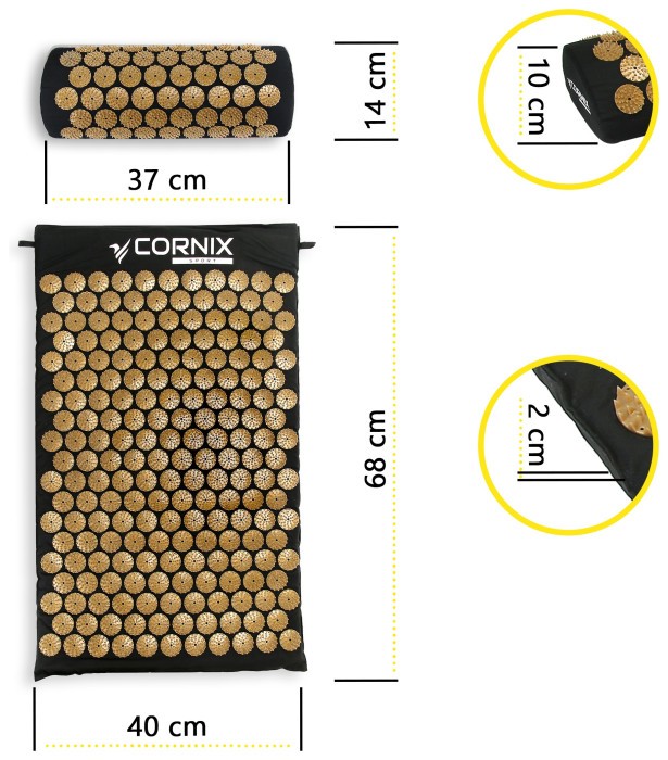 Килимок акупунктурний з валиком Cornix Classic Mat Аплікатор Кузнєцова XR-0494 Black/Gold