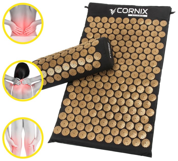 Килимок акупунктурний з валиком Cornix Classic Mat Аплікатор Кузнєцова XR-0494 Black/Gold