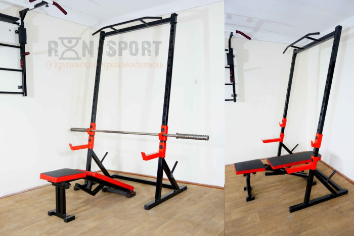 Стійка силова з турником+ Лава для жиму PROF Powertec RED