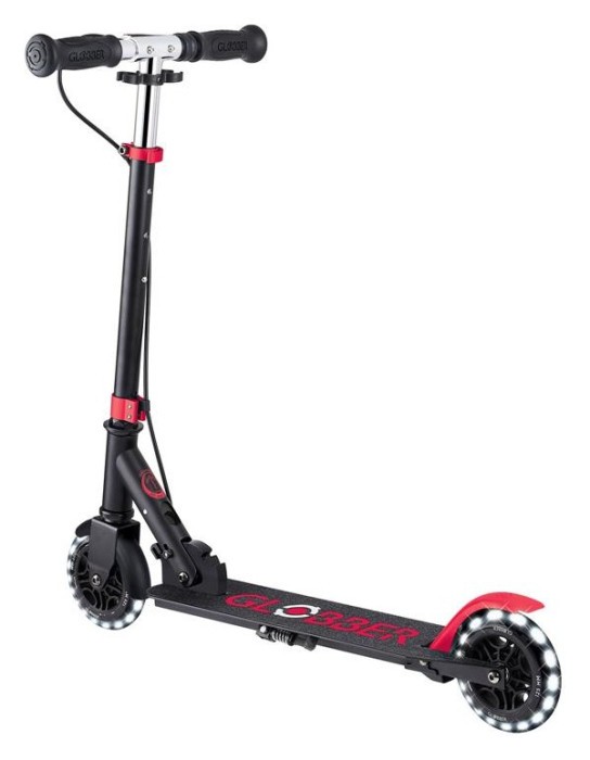 Самокат GLOBBER серії FLOW ELEMENT JUNIOR LIGHTS, чорно-червоний, колеса з підсв. 50кг 3+, укр, укр
