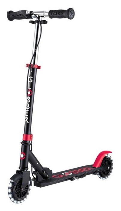 Самокат GLOBBER серії FLOW ELEMENT JUNIOR LIGHTS, чорно-червоний, колеса з підсв. 50кг 3+, укр, укр
