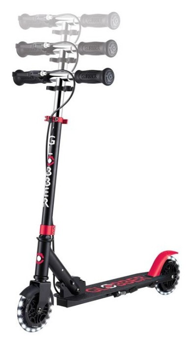 Самокат GLOBBER серії FLOW ELEMENT JUNIOR LIGHTS, чорно-червоний, колеса з підсв. 50кг 3+, укр, укр