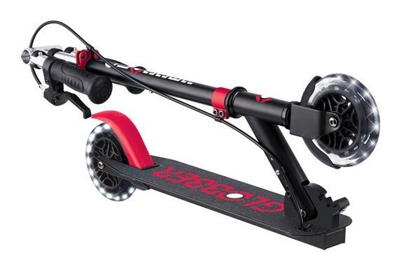 Самокат GLOBBER серії FLOW ELEMENT JUNIOR LIGHTS, чорно-червоний, колеса з підсв. 50кг 3+, укр, укр