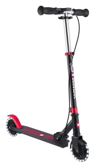 Самокат GLOBBER серії FLOW ELEMENT JUNIOR LIGHTS, чорно-червоний, колеса з підсв. 50кг 3+, укр, укр