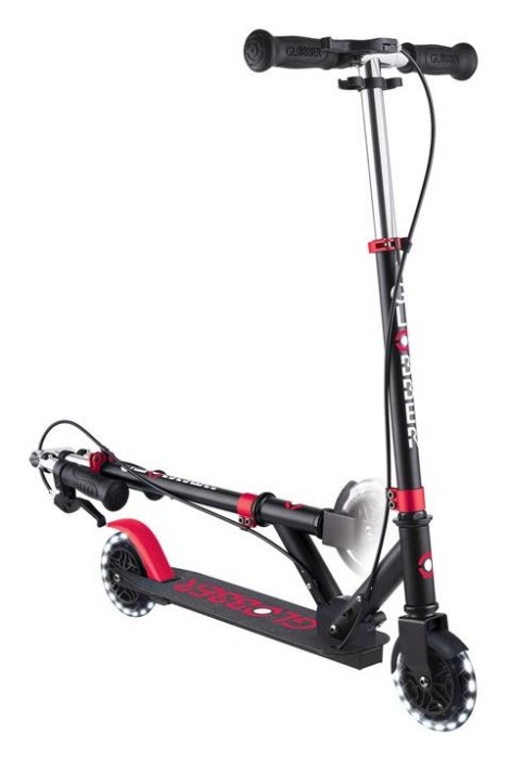 Самокат GLOBBER серії FLOW ELEMENT JUNIOR LIGHTS, чорно-червоний, колеса з підсв. 50кг 3+, укр, укр