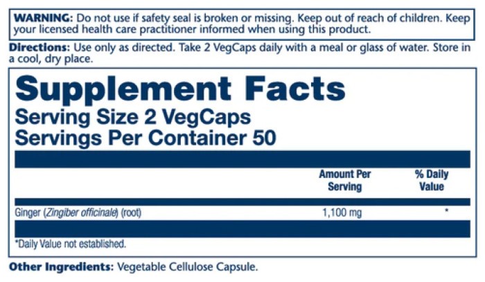 Ginger Root 1100mg (2 serv. of 550mg) - 100 vcaps