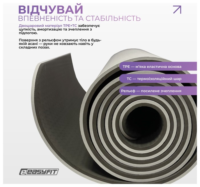 Килимок для йоги та фітнесу EasyFit Polarity stone з ремнем