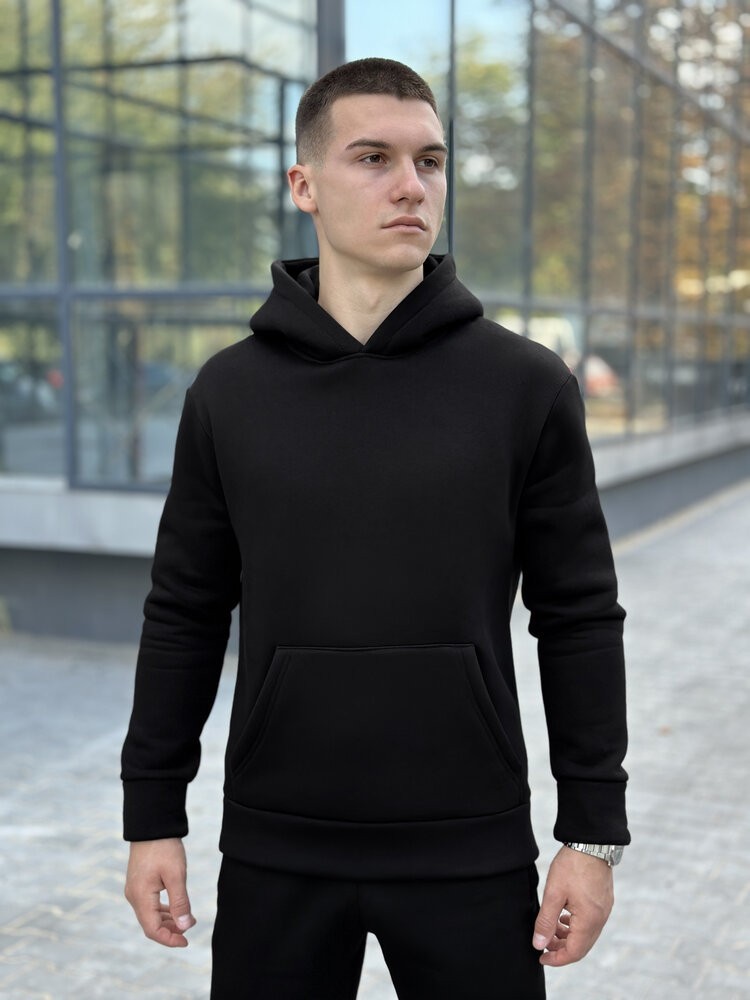 Тепле чоловіче худі на флісі з капюшоном молочне Pobedov 008 ЗИМА