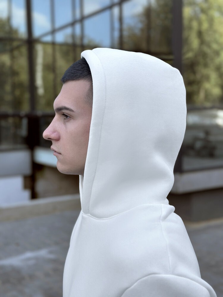 Тепле чоловіче худі на флісі з капюшоном молочне Pobedov 008 ЗИМА