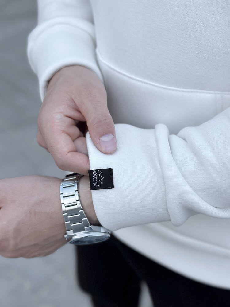 Тепле чоловіче худі на флісі з капюшоном молочне Pobedov 008 ЗИМА, укр, укр