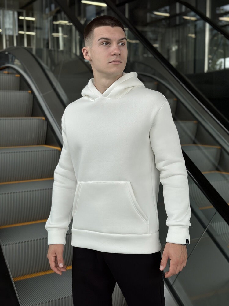 Теплые мужские худые на флисе с капюшоном молочное Pobedov 008 ЗИМА