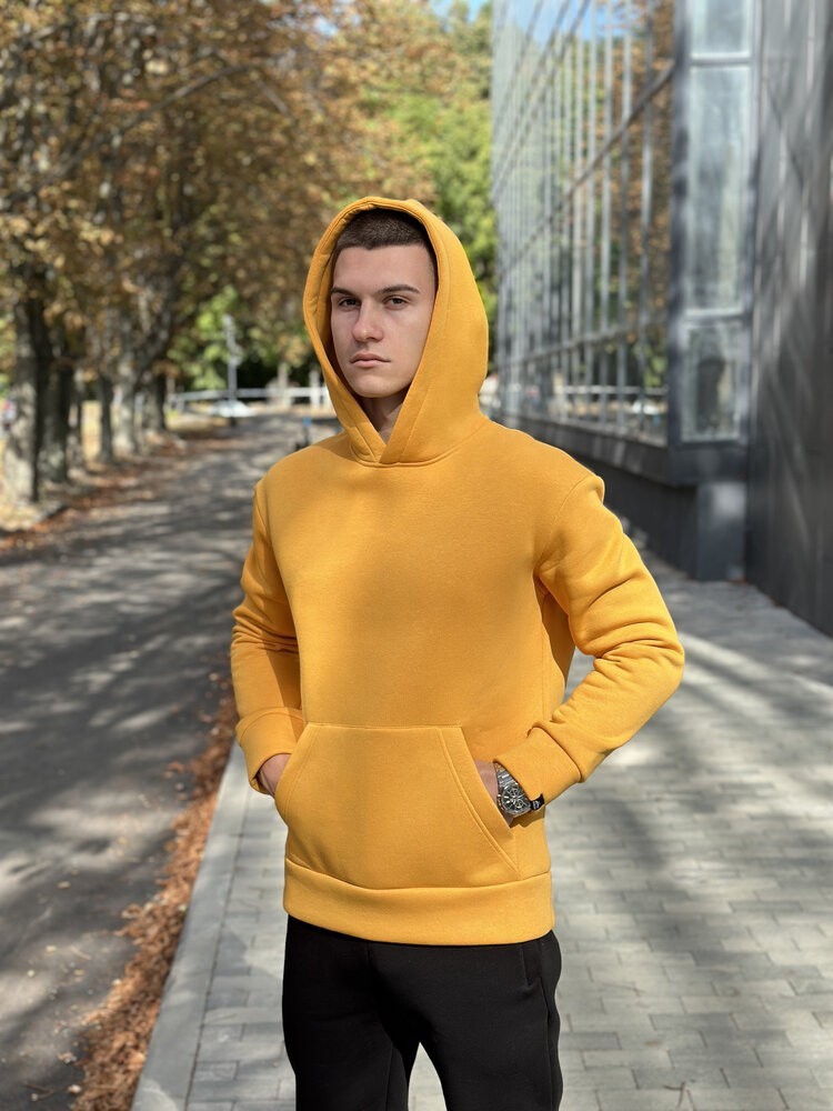 Теплые мужские худые на флисе с капюшоном молочное Pobedov 008 ЗИМА