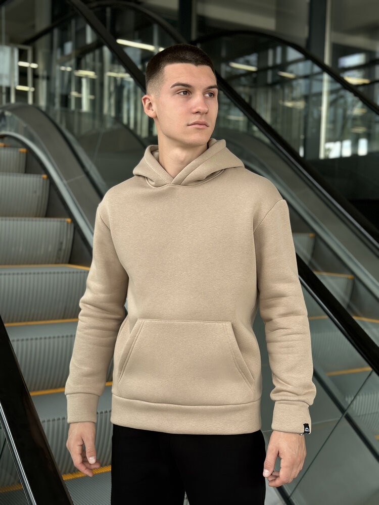Теплые мужские худые на флисе с капюшоном молочное Pobedov 008 ЗИМА