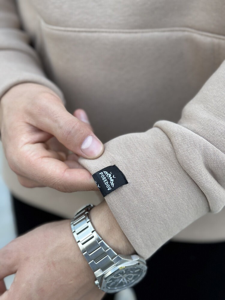 Теплые мужские худые на флисе с капюшоном молочное Pobedov 008 ЗИМА