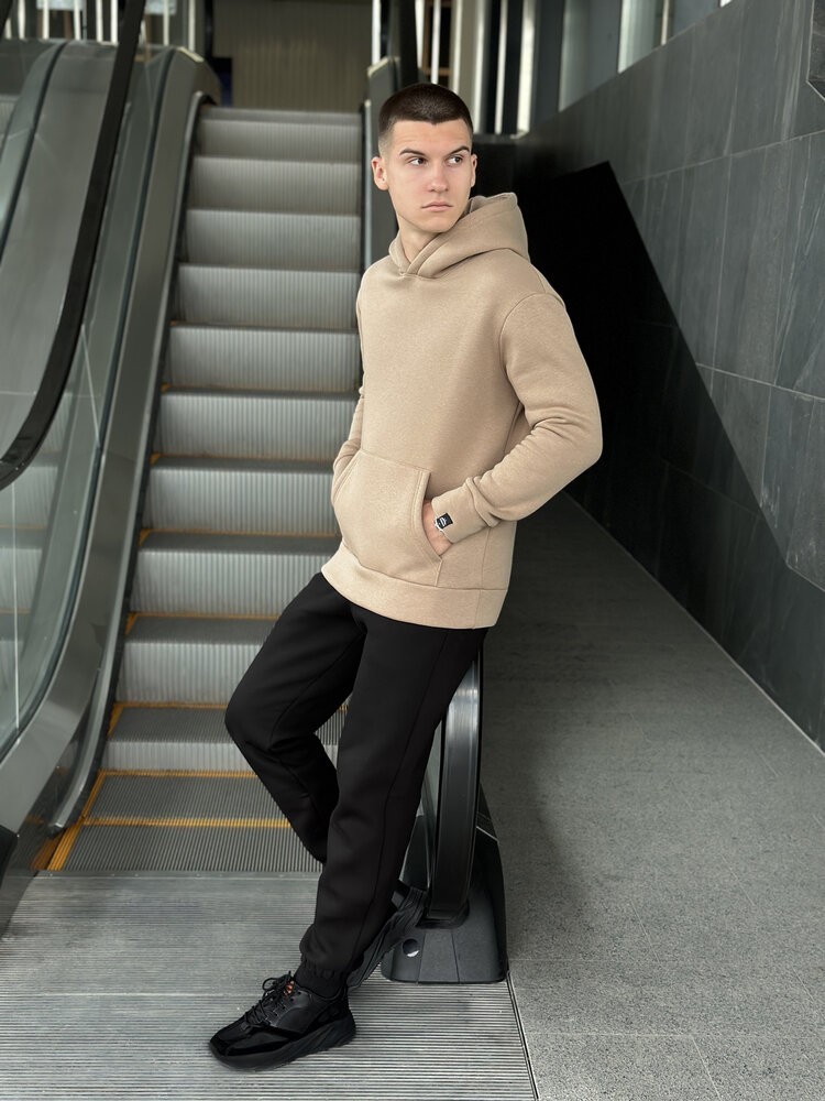 Теплые мужские худые на флисе с капюшоном молочное Pobedov 008 ЗИМА