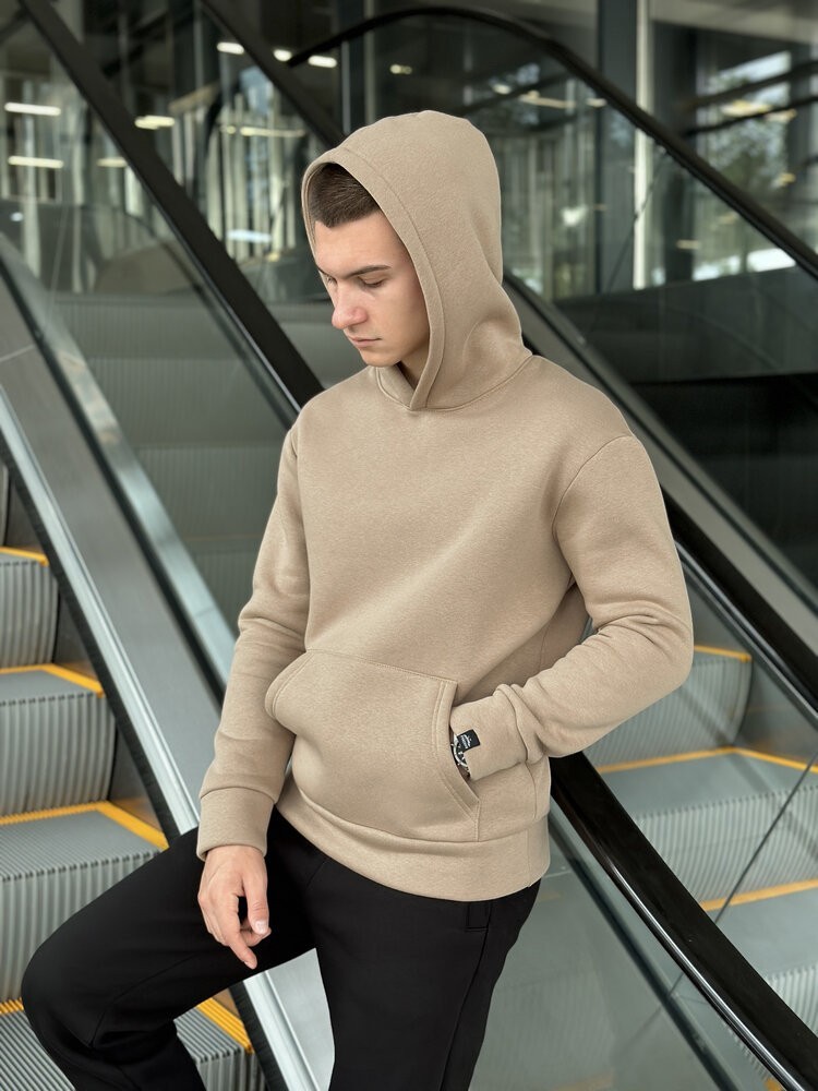 Теплые мужские худые на флисе с капюшоном молочное Pobedov 008 ЗИМА