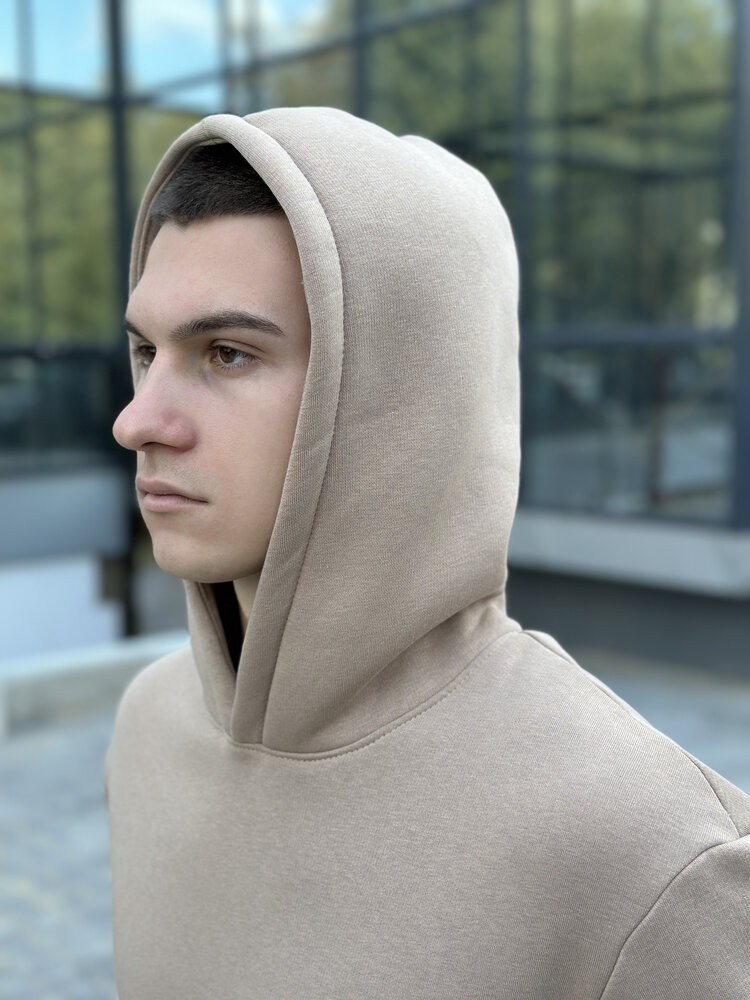 Теплые мужские худые на флисе с капюшоном молочное Pobedov 008 ЗИМА