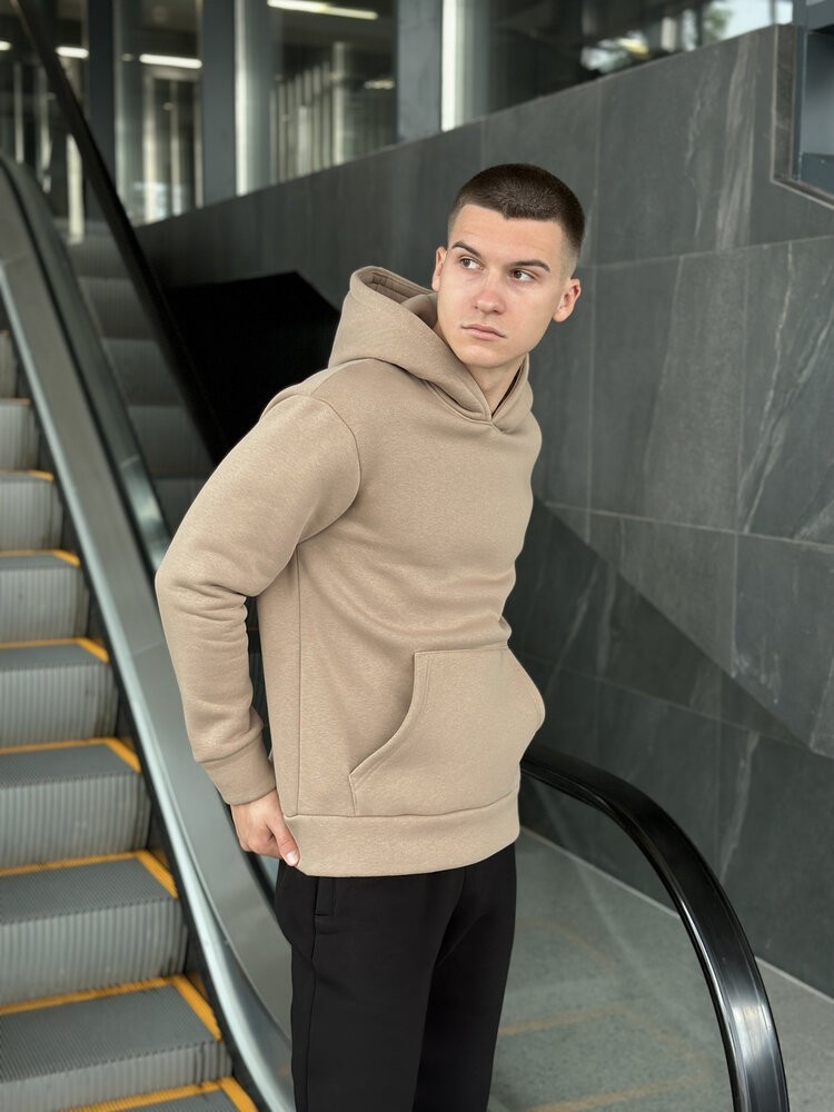Теплые мужские худые на флисе с капюшоном молочное Pobedov 008 ЗИМА
