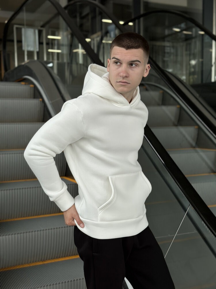 Теплые мужские худые на флисе с капюшоном молочное Pobedov 008 ЗИМА