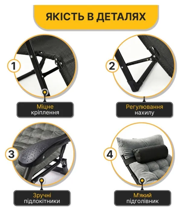 Розкладне крісло ліжко з оксамитовим матрацом LEOBRO Grey (LB-FCB-G4-GRY)
