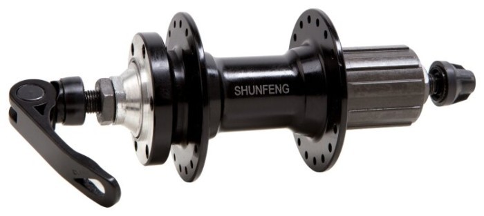 Задняя втулка AL 36H под диск. SHUNFENG SF-A217R черн. с эксцентром. пром. подшипниковые. под кассету 8-9-10