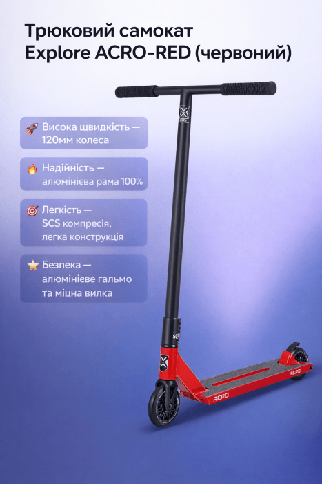 Трюковий самокат Explore ACRO-RED (червоний)
