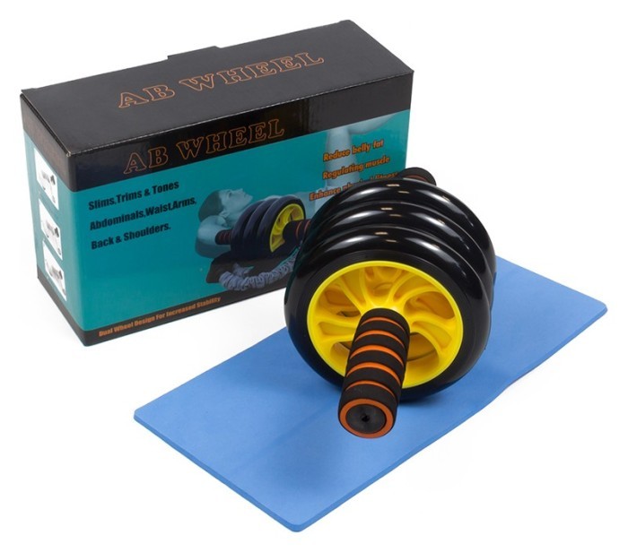 Ролик для пресу EasyFit з килимком Жовтий (3 колеса)