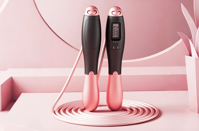 Швидкісна скакалка з лічильником EasyFit чорний-рожевий, укр, укр