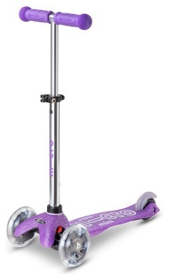 Самокат MICRO серії &quot;Mini Deluxe Fairy Glitter LED&quot; – ПУРПУРОВИЙ (до 50 kg, 3-х колісний, світло)