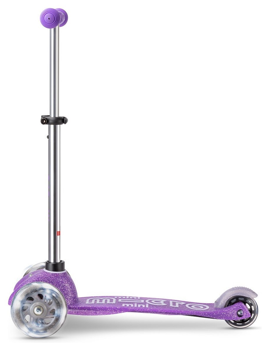 Самокат MICRO серії "Mini Deluxe Fairy Glitter LED" – ПУРПУРОВИЙ (до 50 kg, 3-х колісний, світло)