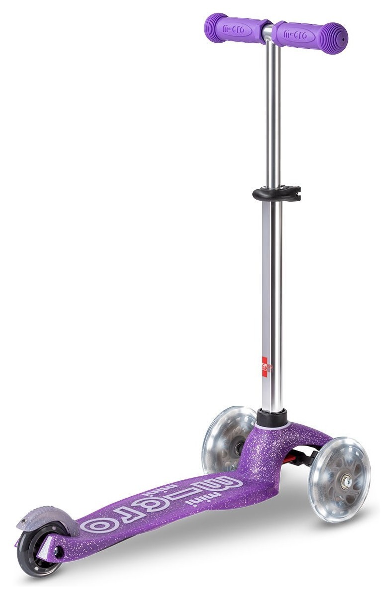 Самокат MICRO серії "Mini Deluxe Fairy Glitter LED" – ПУРПУРОВИЙ (до 50 kg, 3-х колісний, світло)