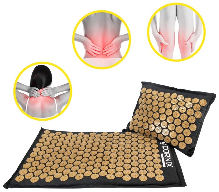 Килимок акупунктурний з подушкою Cornix Premium Mat Аплікатор Кузнєцова XR-0562 Black/Gold