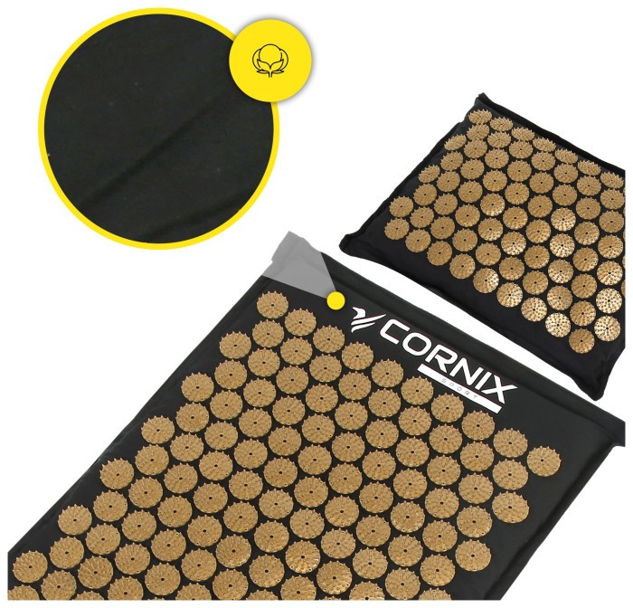 Килимок акупунктурний з подушкою Cornix Premium Mat Аплікатор Кузнєцова XR-0562 Black/Gold