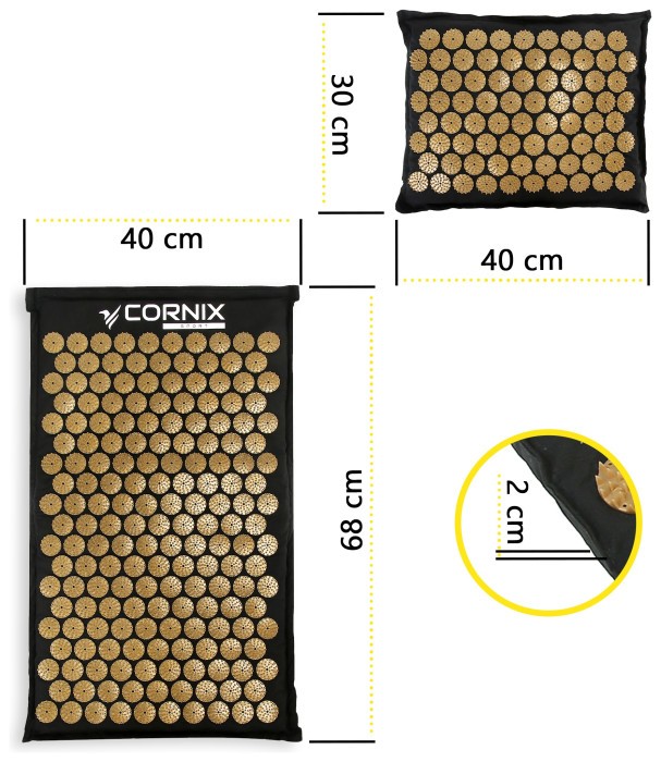 Килимок акупунктурний з подушкою Cornix Premium Mat Аплікатор Кузнєцова XR-0562 Black/Gold
