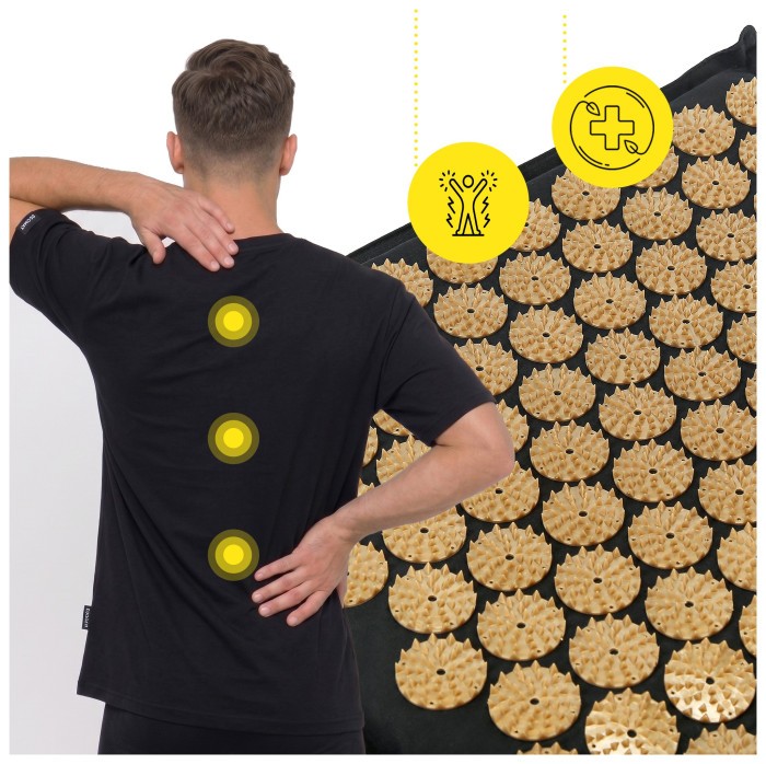 Килимок акупунктурний з подушкою Cornix Premium Mat Аплікатор Кузнєцова XR-0562 Black/Gold