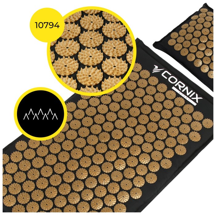 Килимок акупунктурний з подушкою Cornix Premium Mat Аплікатор Кузнєцова XR-0562 Black/Gold