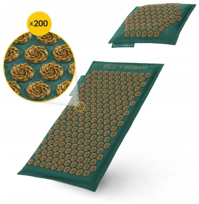 Килимок акупунктурний з подушкою 4FIZJO Eco Mat Аплікатор Кузнєцова Navy Green/Gold (P-5907739312891)