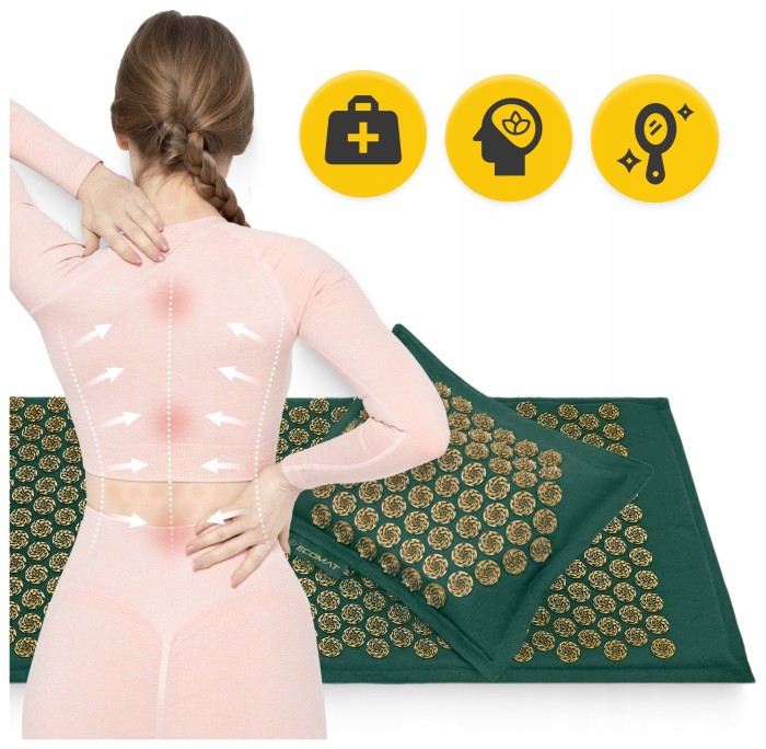 Килимок акупунктурний з подушкою 4FIZJO Eco Mat Аплікатор Кузнєцова Navy Green/Gold (P-5907739312891)