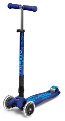 Самокат MICRO серии "Maxi Deluxe LED" - ТЕМНО-СИНИЙ (складной, до 50 kg, трехколесный, свет)