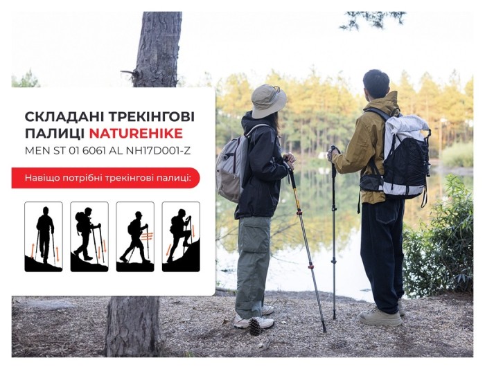 Трекинговая палка телескопическая для походов и спортивной ходьбы Naturehike Men ST 01 6061 AL NH17D001-Z алюминий Зеленая
