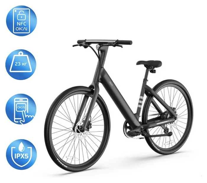 Електровелосипед OKAI EB60 Black 28', 250(500)W, 9,6Ah, 61.2km, 25km\h, NFC, App, 23kg