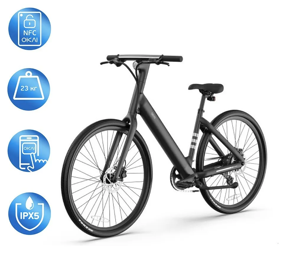 Електровелосипед OKAI EB60 Black 28', 250(500)W, 9,6Ah, 61.2km, 25km\h, NFC, App, 23kg (KOS_EB60-B)