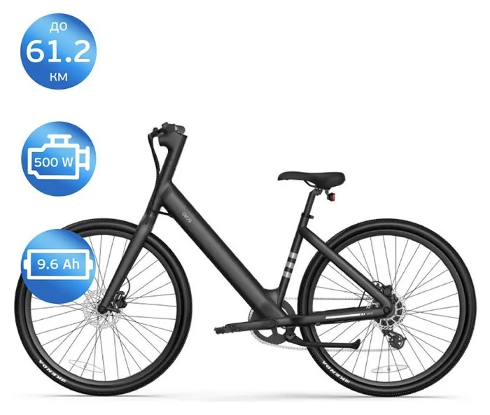 Електровелосипед OKAI EB60 Black 28', 250(500)W, 9,6Ah, 61.2km, 25km\h, NFC, App, 23kg