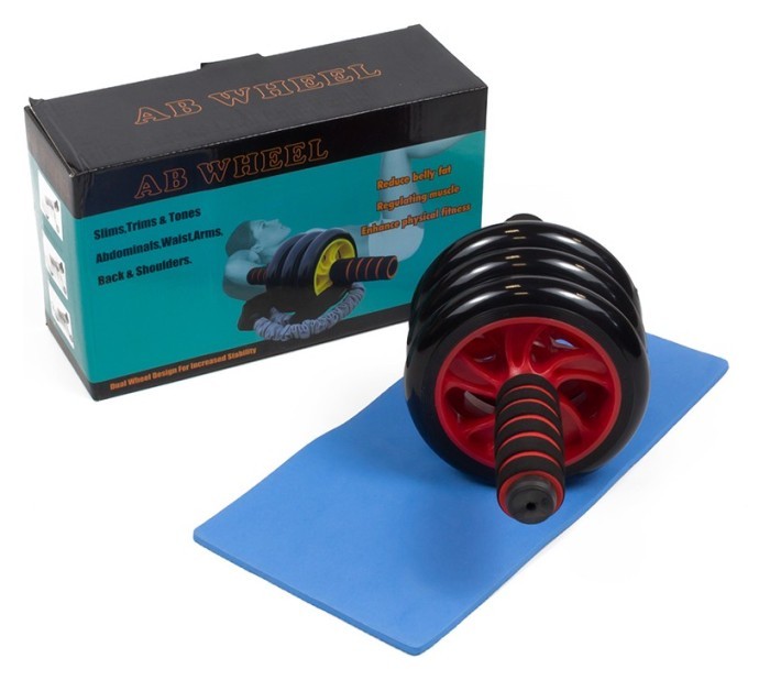 Ролик для пресу EasyFit з килимком Червоний (3 колеса)