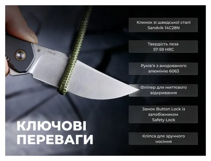 Ніж складаний туристичний Ruike P192-AK, (9.1 см) 14C28N / алюмінієвий сплав 6063, сірий